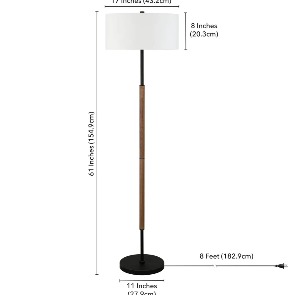 Simone 2-Light Floor Lamp with Fabric Shade in Blackened Bronze/Rustic Oak/White