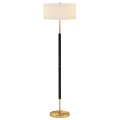 Simone 2-Light Floor Lamp with Fabric Shade in Matte Black/Brass/White