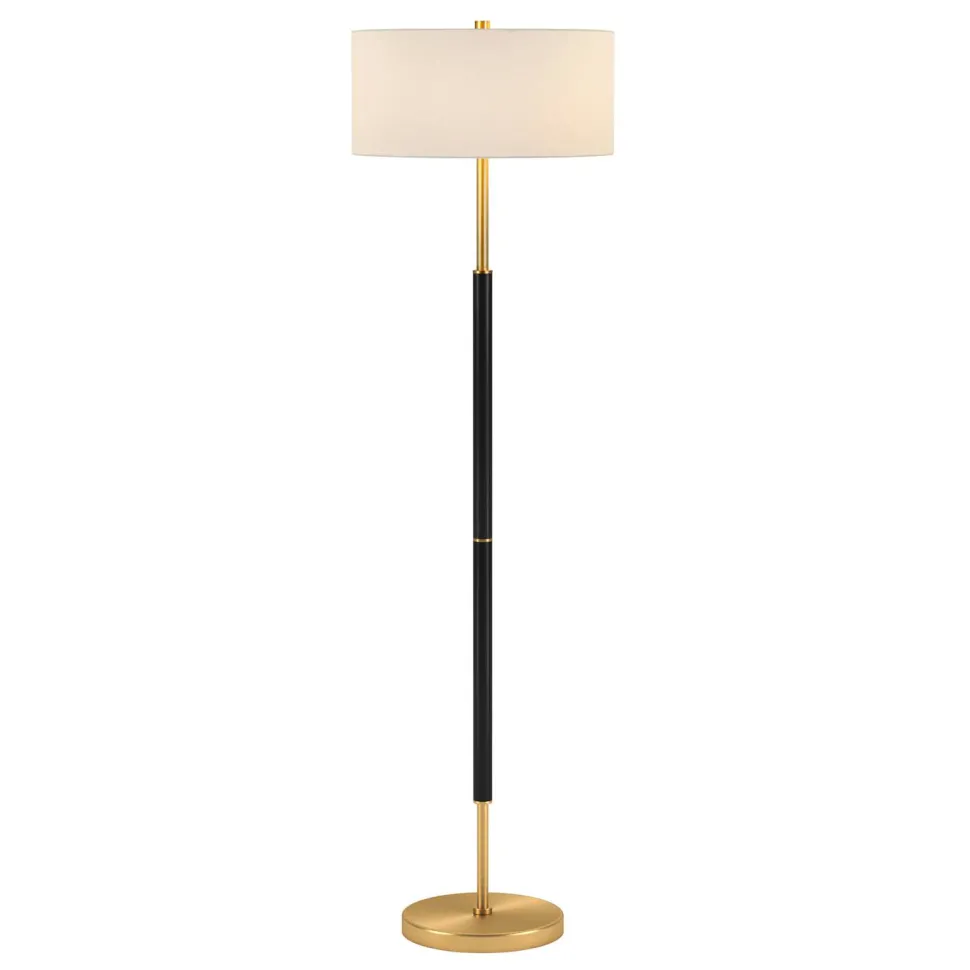 Simone 2-Light Floor Lamp with Fabric Shade in Matte Black/Brass/White