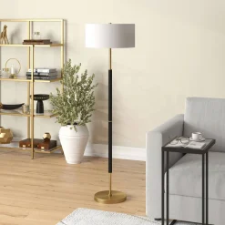 Simone 2-Light Floor Lamp with Fabric Shade in Matte Black/Brass/White