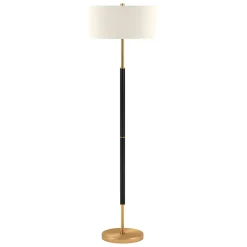 Simone 2-Light Floor Lamp with Fabric Shade in Matte Black/Brass/White