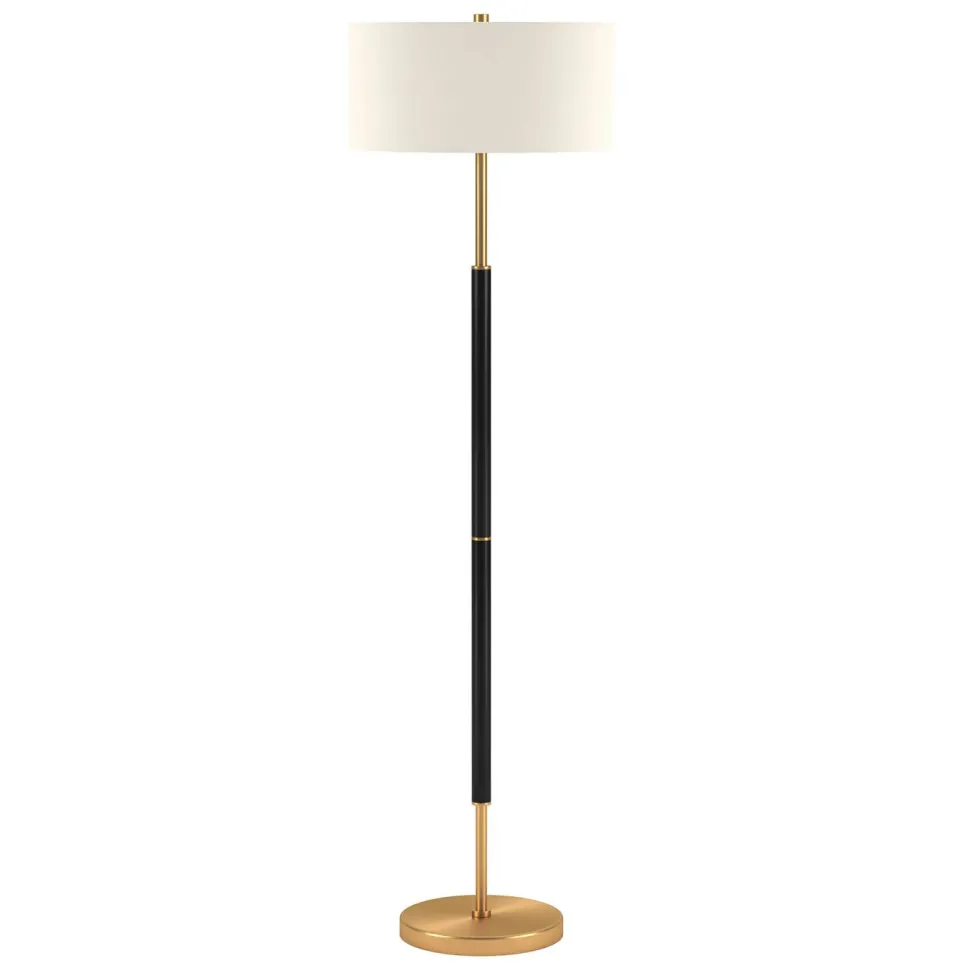 Simone 2-Light Floor Lamp with Fabric Shade in Matte Black/Brass/White