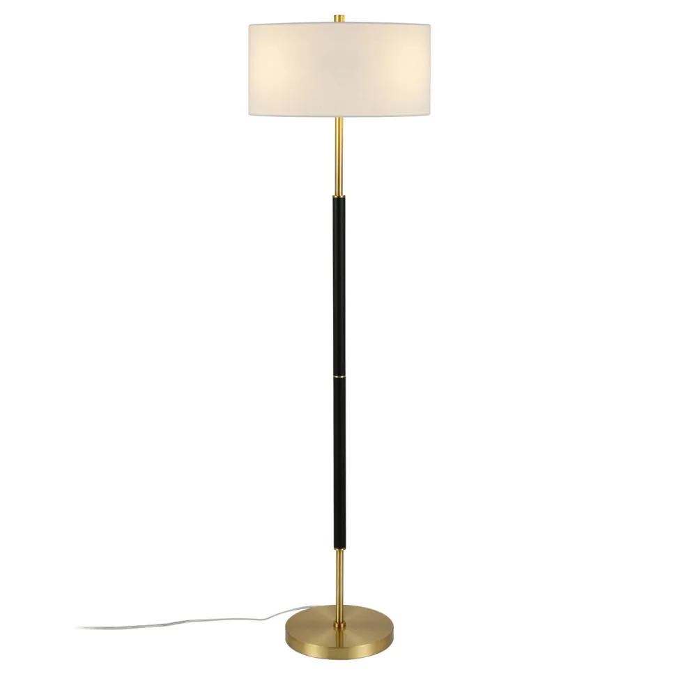 Simone 2-Light Floor Lamp with Fabric Shade in Matte Black/Brass/White