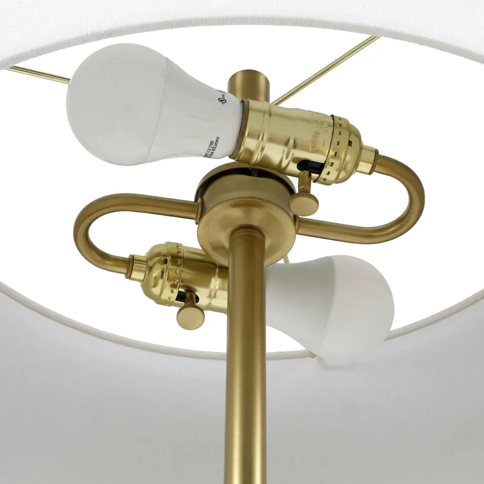 Simone 2-Light Floor Lamp with Fabric Shade in Matte Black/Brass/White