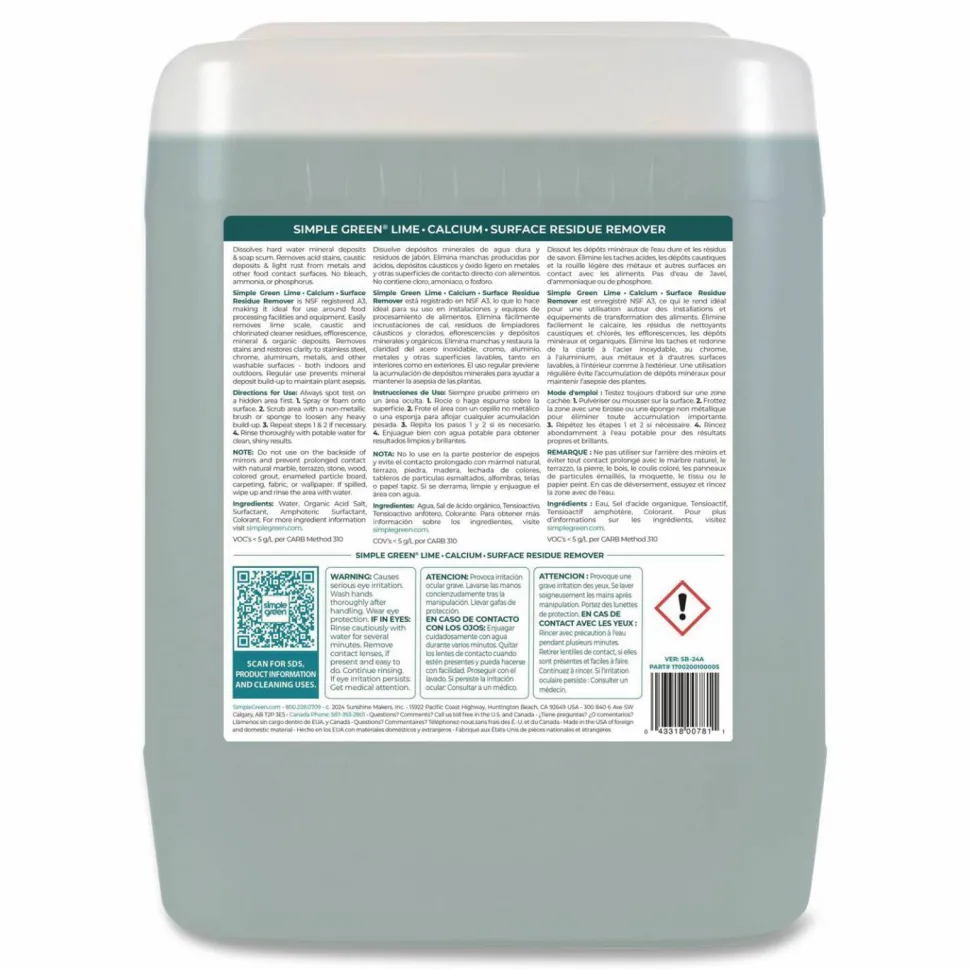 Simple Green Lime Calcium Surface Residue Remover, 5 gal Pail