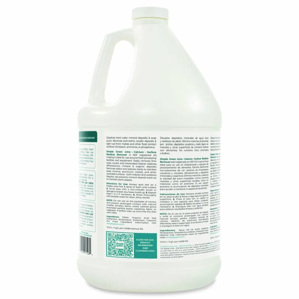 Simple Green Lime Calcium Surface Residue Remover, 1 gal Bottle, 6/Carton