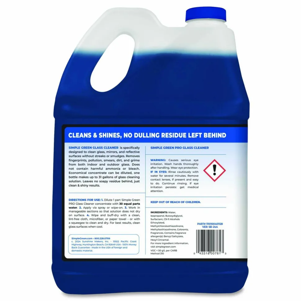 Simple Green Pro Glass Cleaner, 1 gal Bottle, 4/Carton