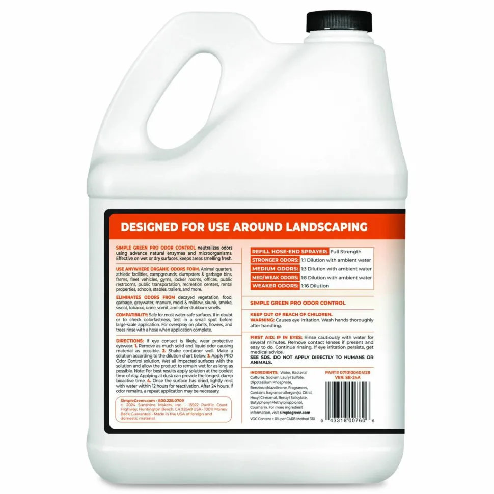 Simple Green Pro Odor Control, Lemongrass Eucalyptus, 1 gal Bottle, 4/Carton
