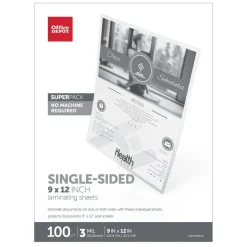 Single-Sided Self-Sealing Laminating Sheets, 9" x 12", 3 Mil, Clear, Pack Of 100 Sheets