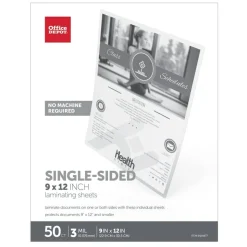 Single-Sided Self-Sealing Laminating Sheets, 9" x 12", 3 Mil, Clear, Pack Of 50 Sheets