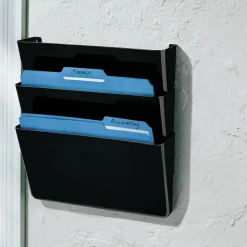 Single Wall Pockets, Letter Size, Black, Pack Of 3