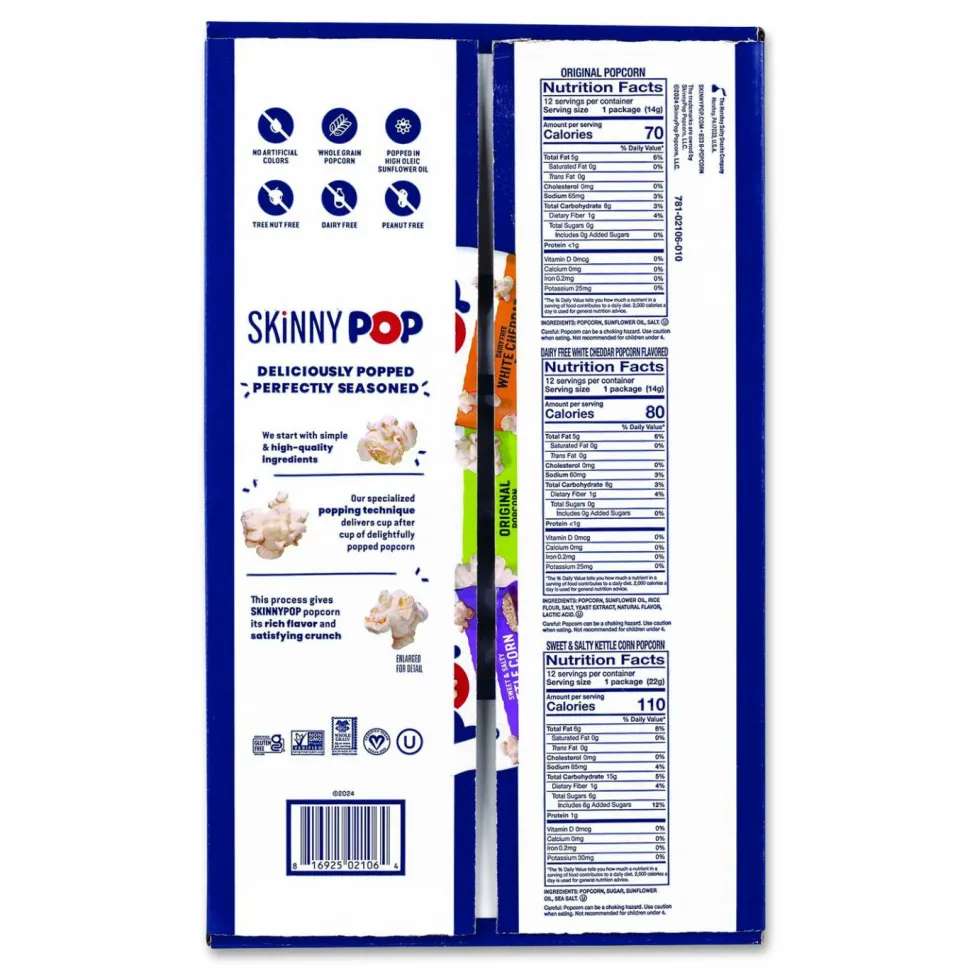 SkinnyPop Popcorn Variety Snack Pack, 0.5 oz Bag, 36 Bags/Carton