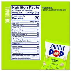 SkinnyPop Popcorn Variety Snack Pack, 0.5 oz Bag, 36 Bags/Carton