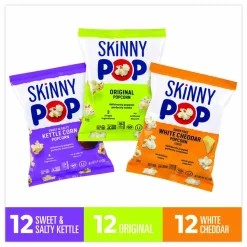 SkinnyPop Popcorn Variety Snack Pack, 0.5 oz Bag, 36 Bags/Carton