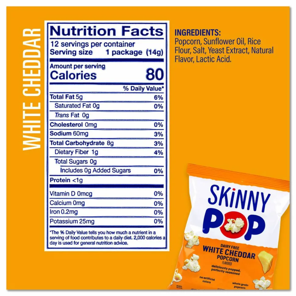 SkinnyPop Popcorn Variety Snack Pack, 0.5 oz Bag, 36 Bags/Carton