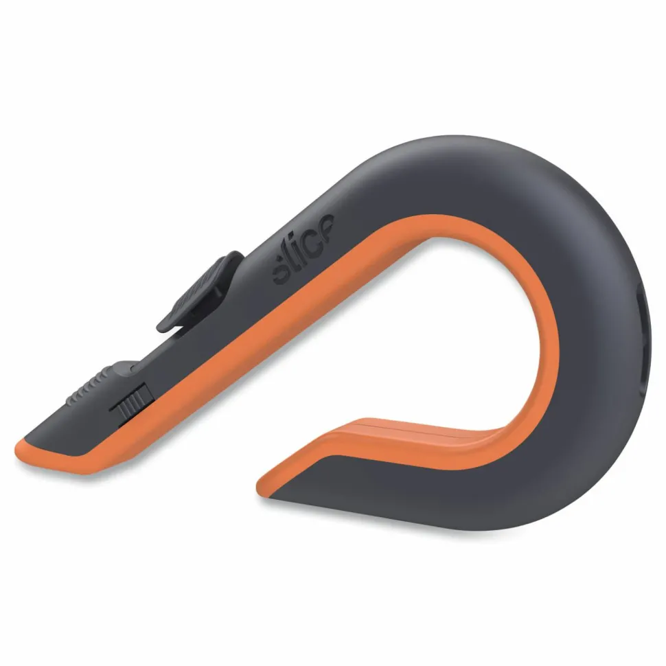 slice Box Cutters, Double Sided, Replaceable, 1.29" Carbon Steel Blade, 7" Nylon Handle, Gray/Orange