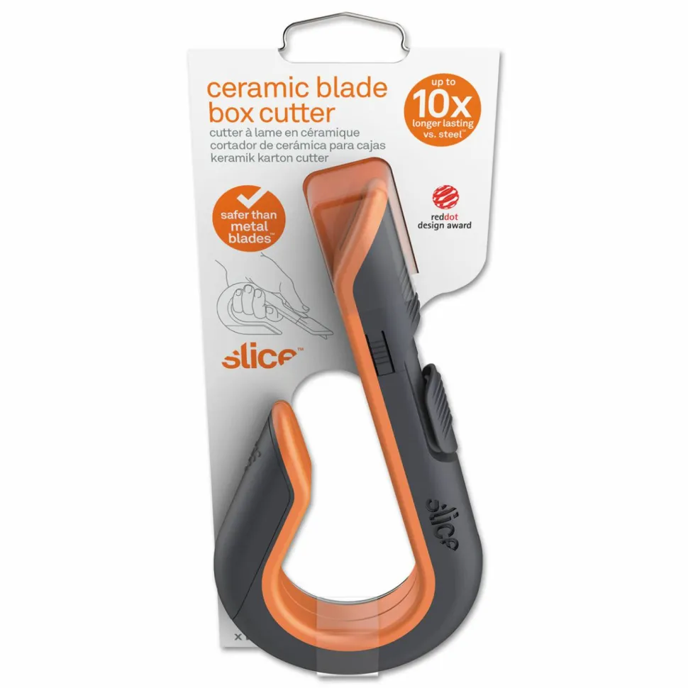 slice Box Cutters, Double Sided, Replaceable, 1.29" Carbon Steel Blade, 7" Nylon Handle, Gray/Orange