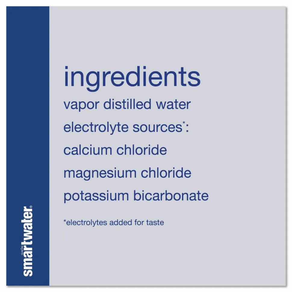 smartwater Vapor-Distilled Water, Unflavored, 33.8 oz Bottle, 15/Carton