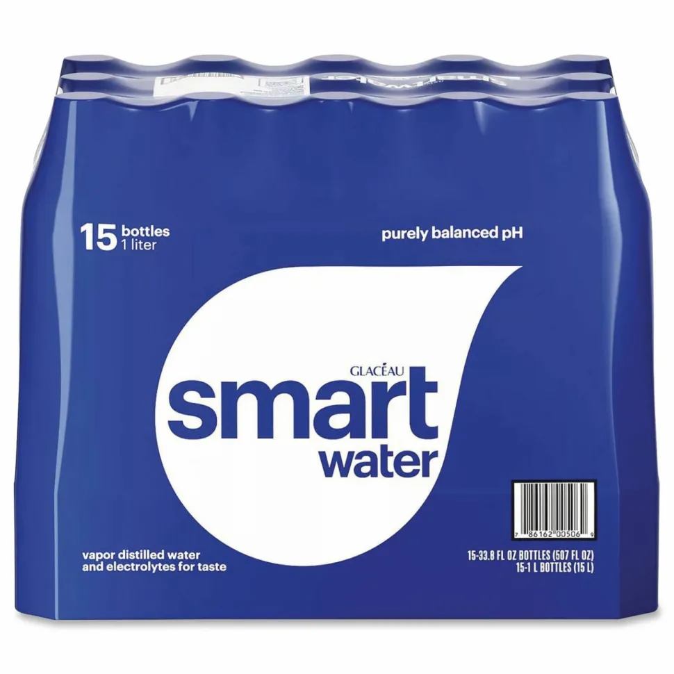 smartwater Vapor-Distilled Water, Unflavored, 33.8 oz Bottle, 15/Carton