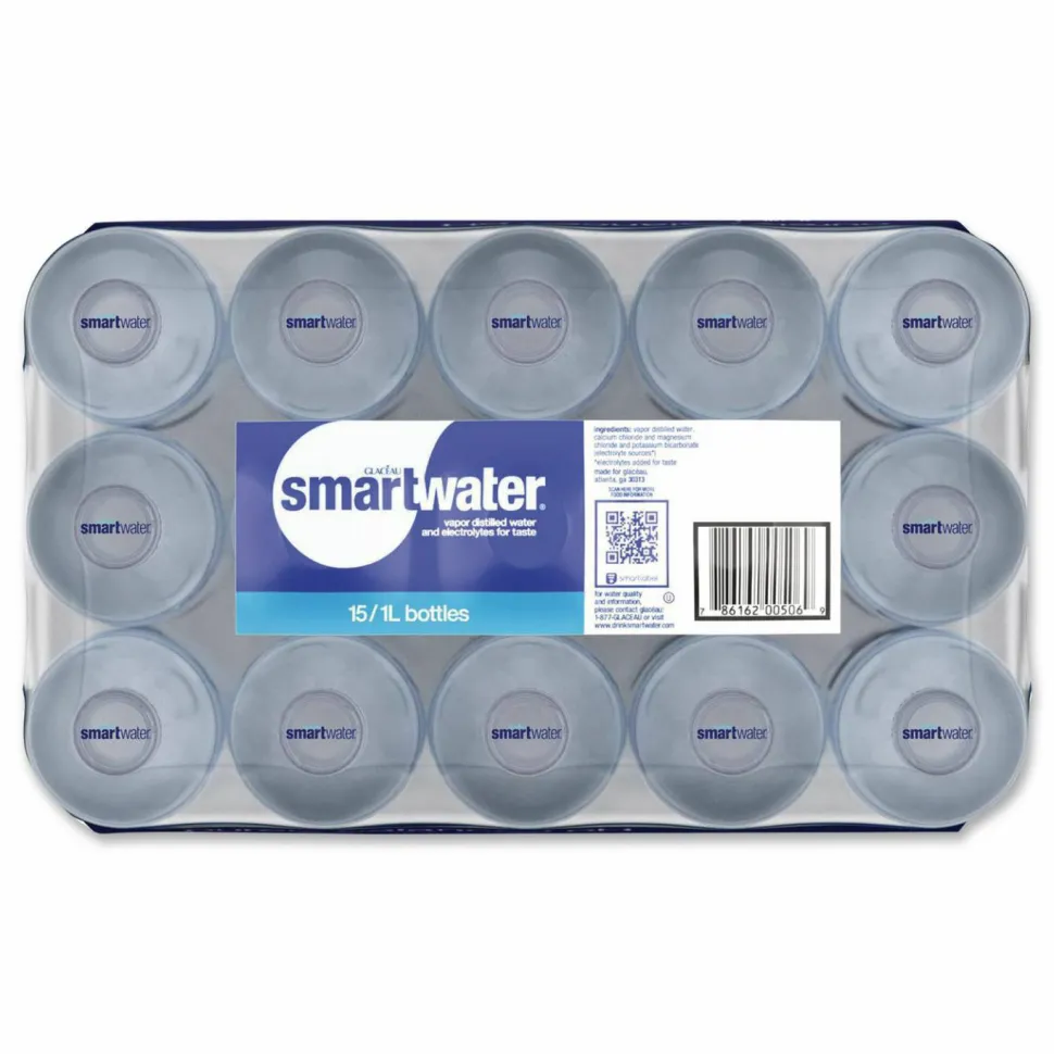 smartwater Vapor-Distilled Water, Unflavored, 33.8 oz Bottle, 15/Carton