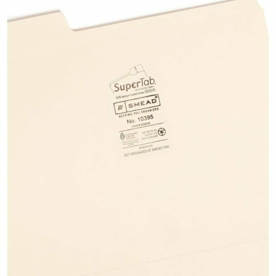 Smead 1/3-Cut 2-Ply SuperTab File Folders, Letter Size, Manila, Box Of 100