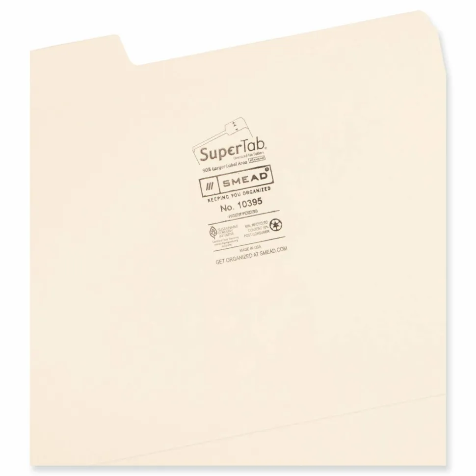 Smead 1/3-Cut 2-Ply SuperTab File Folders, Letter Size, Manila, Box Of 100
