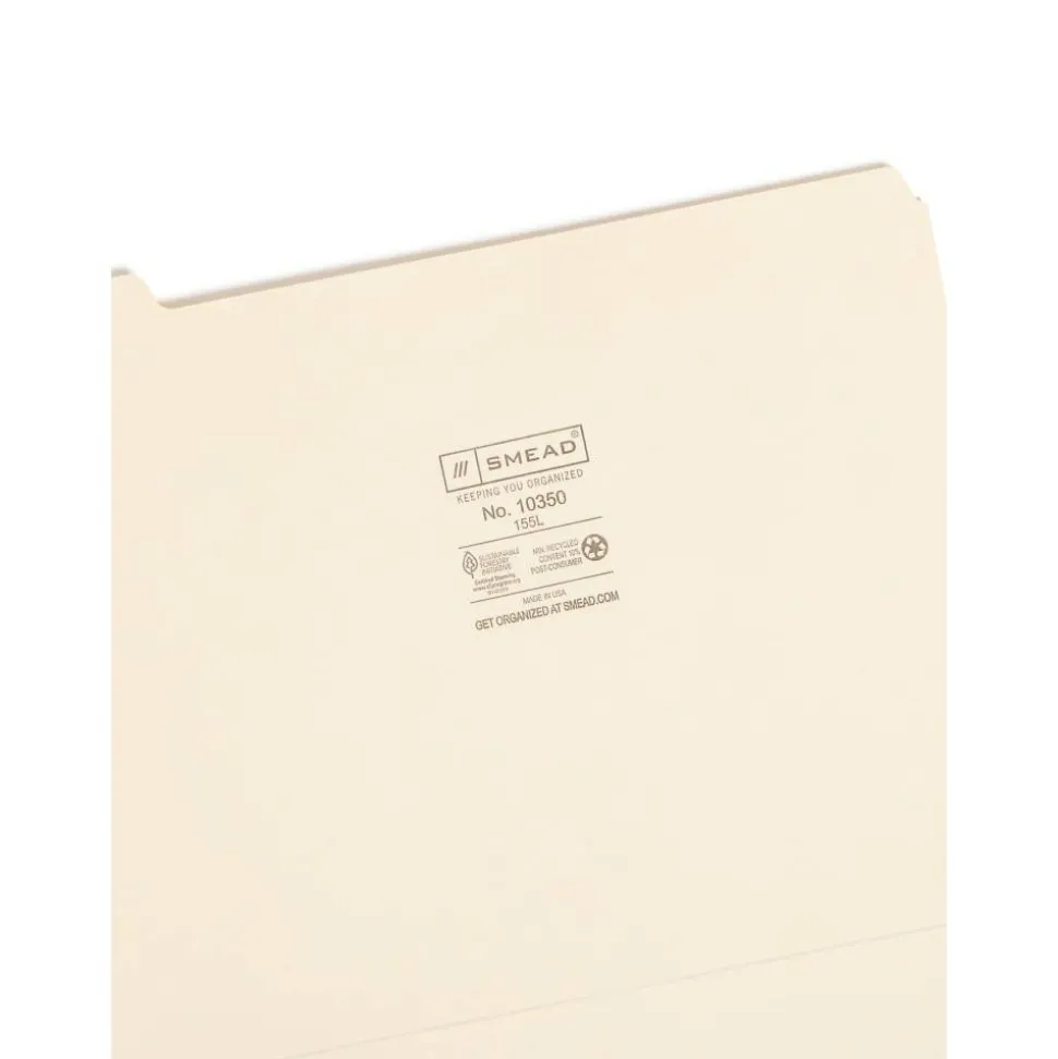 Smead File Folders, Letter Size, 1/5 Cut, Manila, Pack Of 100