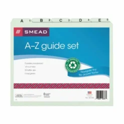 Smead A-Z Pressboard File Guides, 1/5 Cut, Letter Size, 100% Recycled, Green, Set Of 25