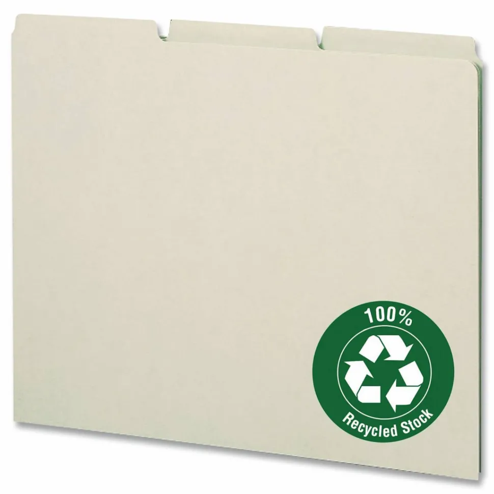 Smead Blank Pressboard File Guides, Legal Size, 100% Recycled, Gray/Green, Box Of 50