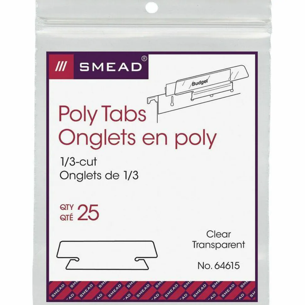 Smead Clear Hanging Poly Tabs, 3 1/2" For 1/3 Cut Tabs, Pack Of 25