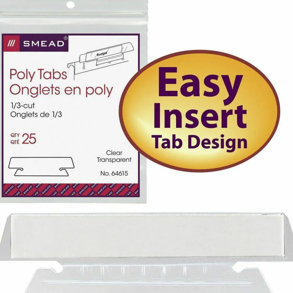 Smead Clear Hanging Poly Tabs, 3 1/2" For 1/3 Cut Tabs, Pack Of 25