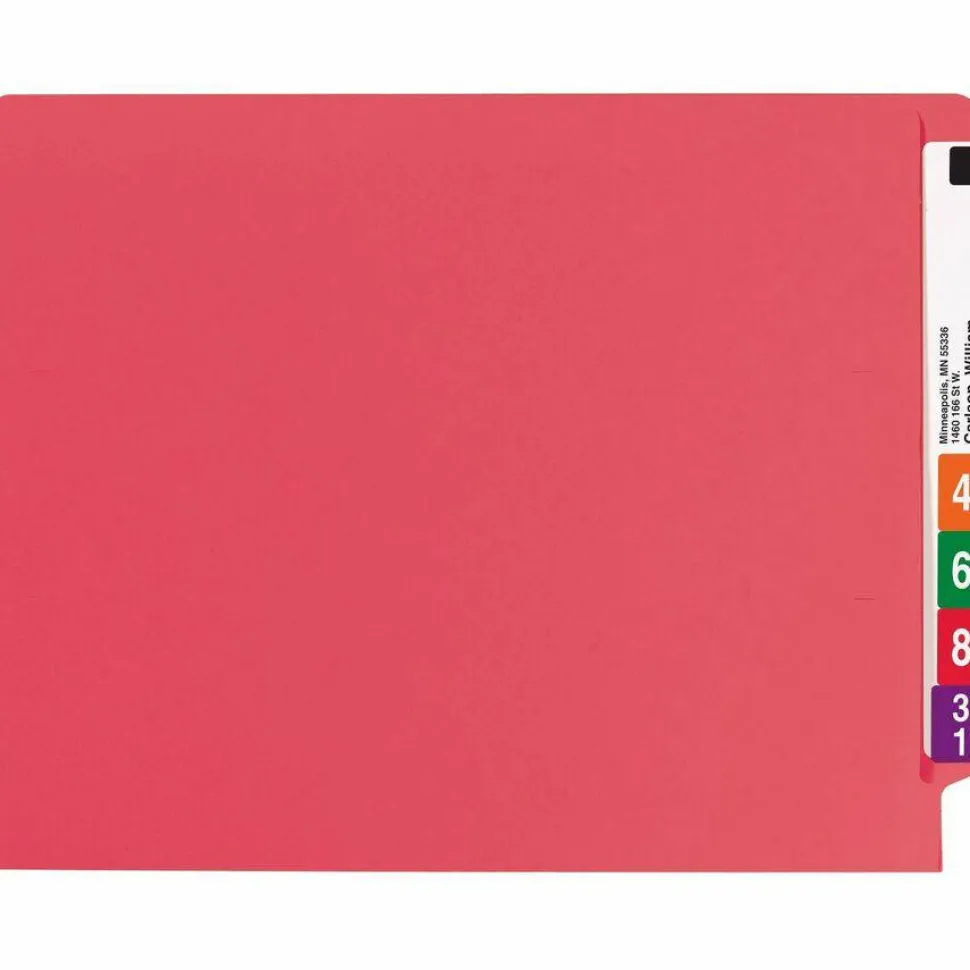 Smead Color End-Tab Folders With Fasteners, Straight Cut, Letter Size, Red, Pack Of 50
