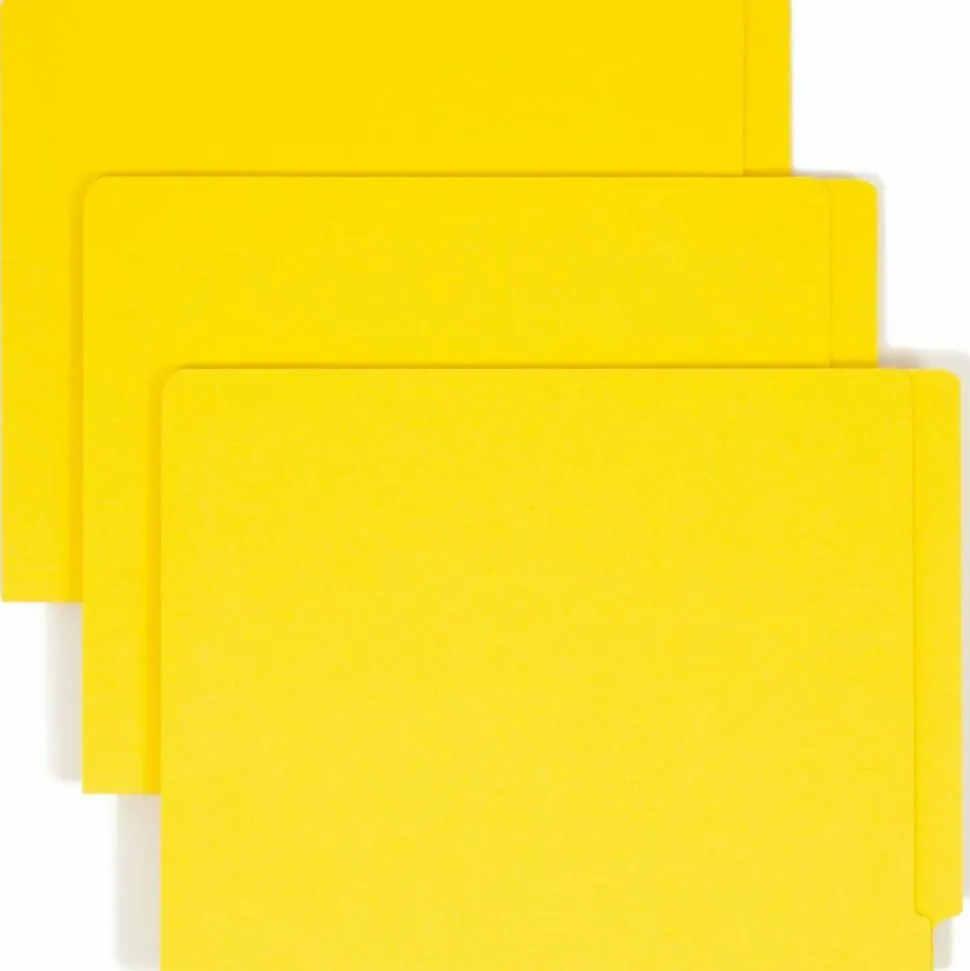 Smead Color End-Tab Folders With Fasteners, Straight Cut, Letter Size, Yellow, Pack Of 50