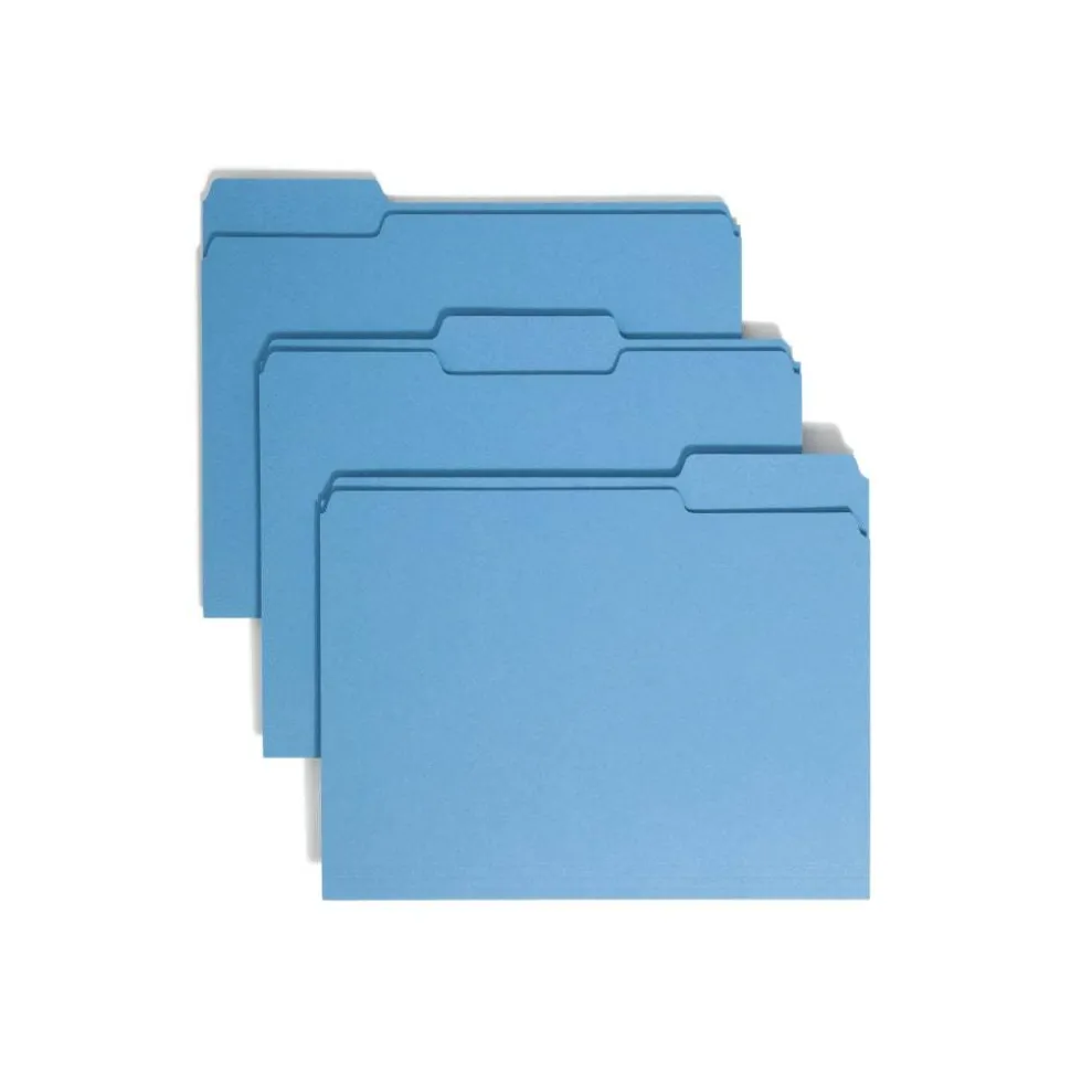 Smead Color File Folders, Letter Size, 1/3 Cut, Blue, Box Of 100 (12043)
