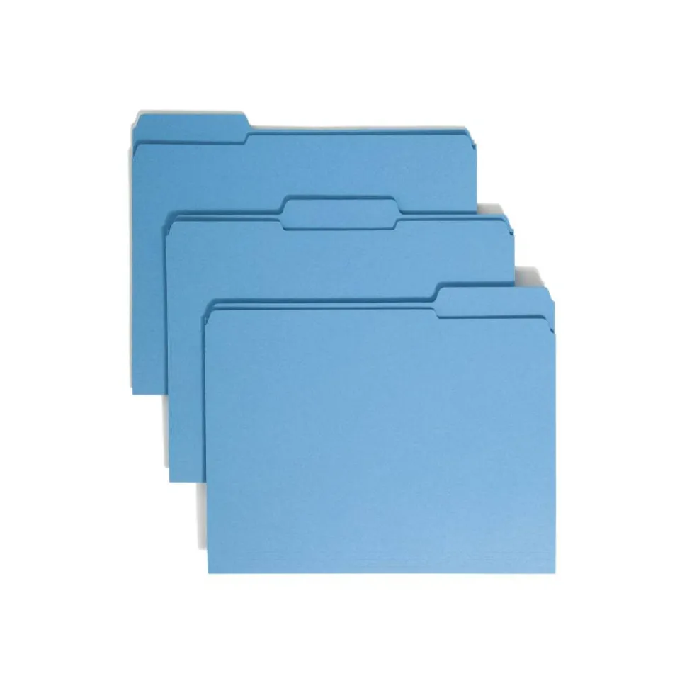 Smead Color File Folders, With Reinforced Tabs, Letter Size, 1/3 Cut, Blue, Box Of 100