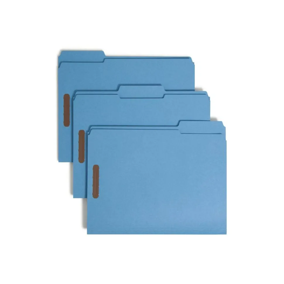 Smead Color Reinforced Tab Fastener Folders, Letter Size, 1/3 Cut, Blue, Pack Of 50 (12040)