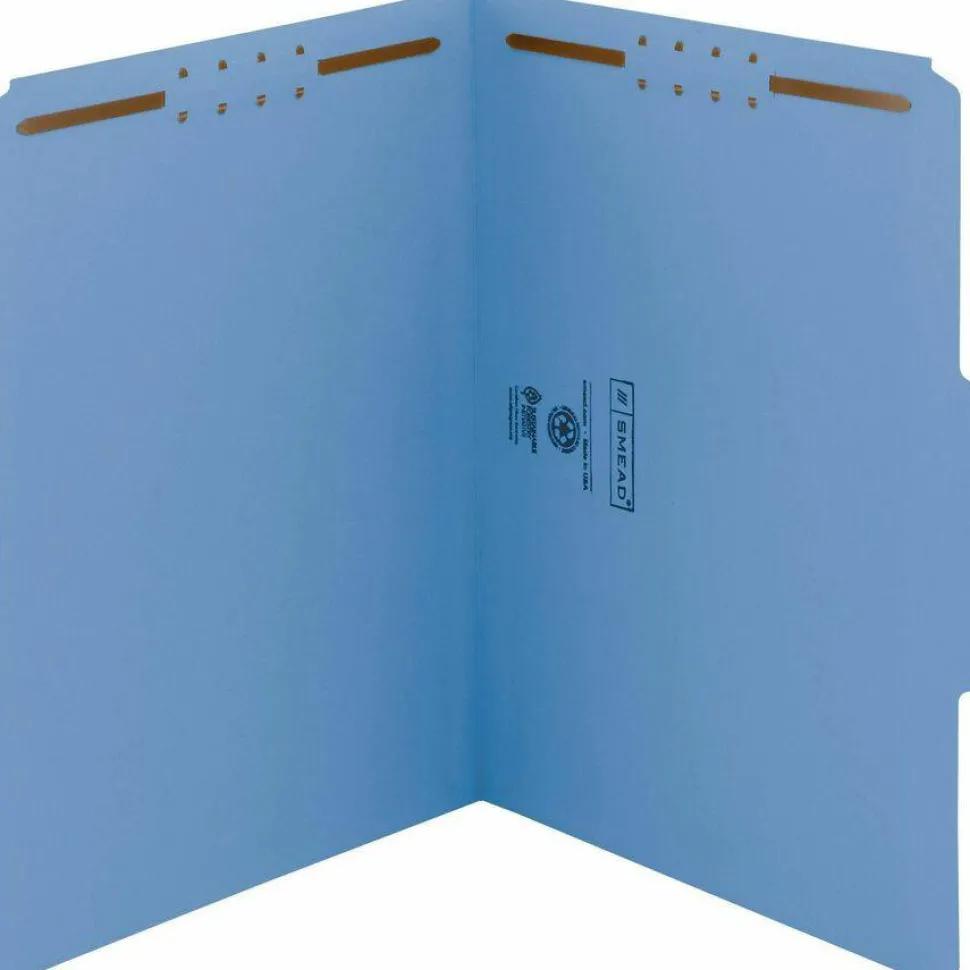 Smead Color Reinforced Tab Fastener Folders, Letter Size, 1/3 Cut, Blue, Pack Of 50 (12040)