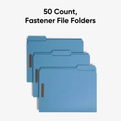 Smead Color Reinforced Tab Fastener Folders, Letter Size, 1/3 Cut, Blue, Pack Of 50 (12040)