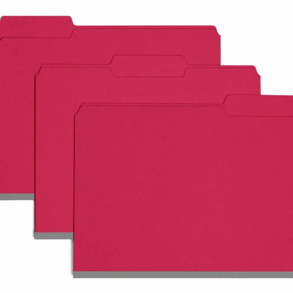 Smead 1/3-Cut Color Pressboard Tab Folders, Letter Size, 50% Recycled, Bright Red, Box Of 25