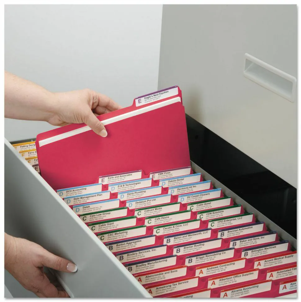 Smead 1/3-Cut Color Pressboard Tab Folders, Letter Size, 50% Recycled, Bright Red, Box Of 25