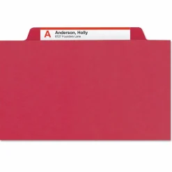 Smead 1/3-Cut Color Pressboard Tab Folders, Letter Size, 50% Recycled, Bright Red, Box Of 25