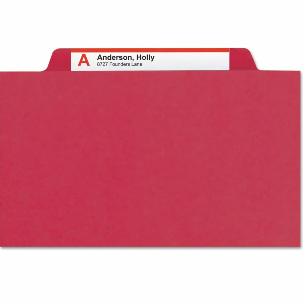 Smead 1/3-Cut Color Pressboard Tab Folders, Letter Size, 50% Recycled, Bright Red, Box Of 25