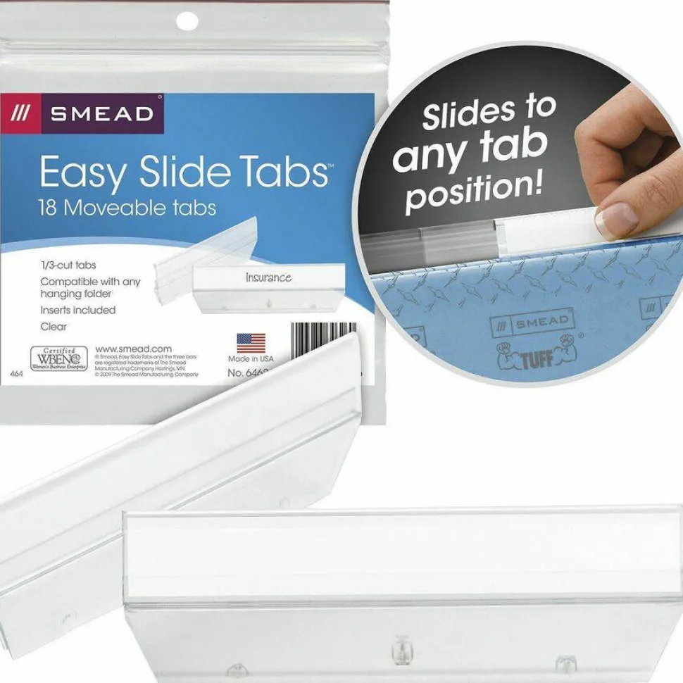 Smead Easy Slide Tabs, 3 1/2" x 1/2", Clear, Pack Of 18