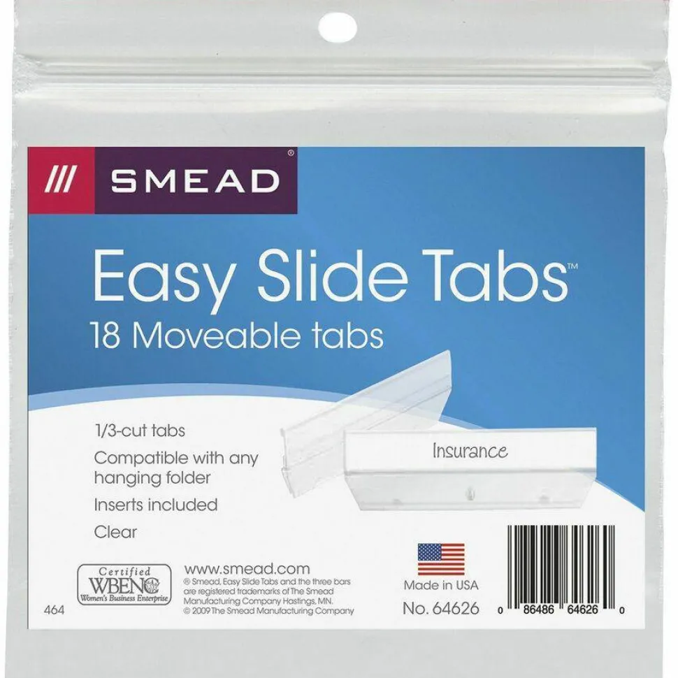 Smead Easy Slide Tabs, 3 1/2" x 1/2", Clear, Pack Of 18
