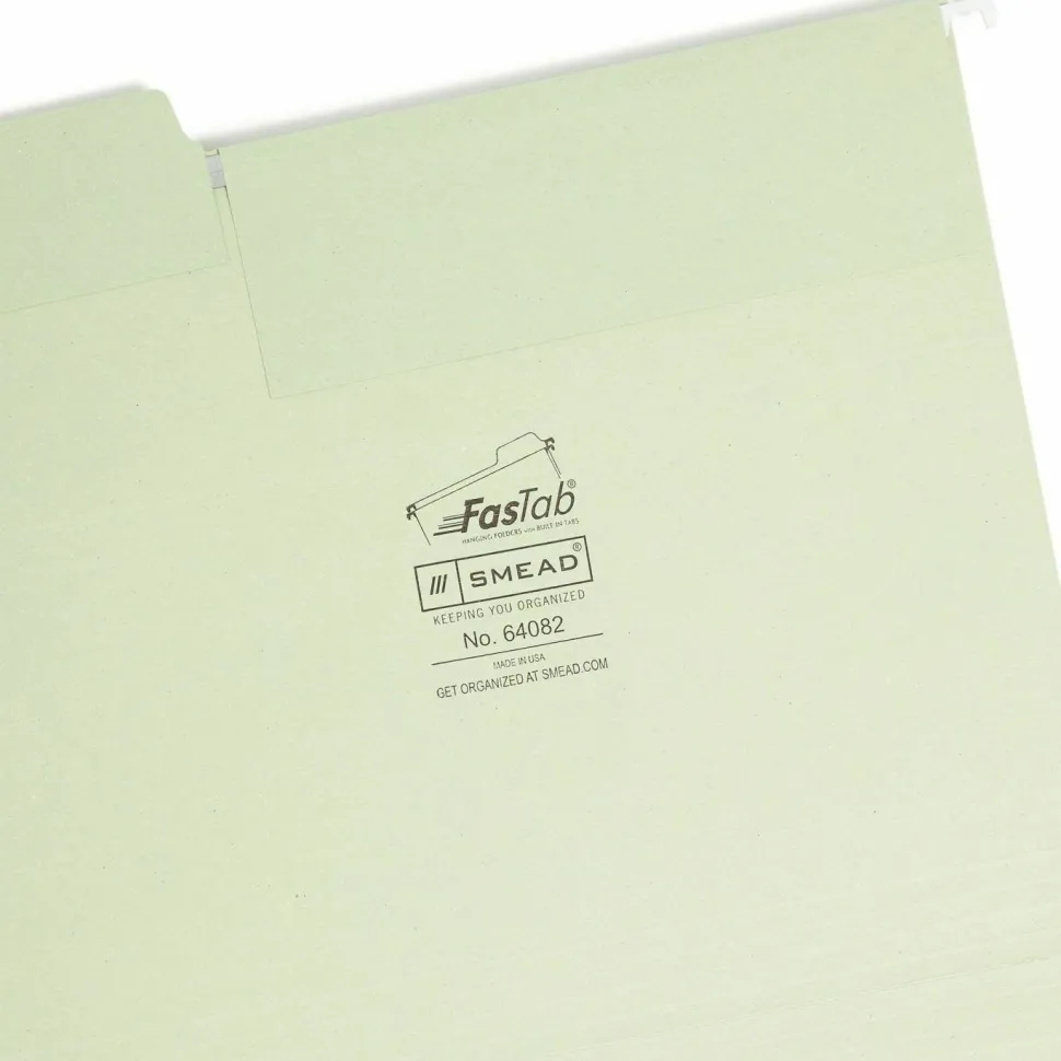 Smead FasTab Hanging File Folders, Letter Size, Moss, Pack Of 20