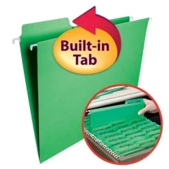 Smead FasTab Hanging File Folder, Letter Size, Green, Box Of 20