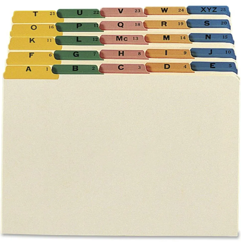 Smead Legal-Size Manila File Guides, Alphabetical, Assorted Color Tabs, Pack Of 25