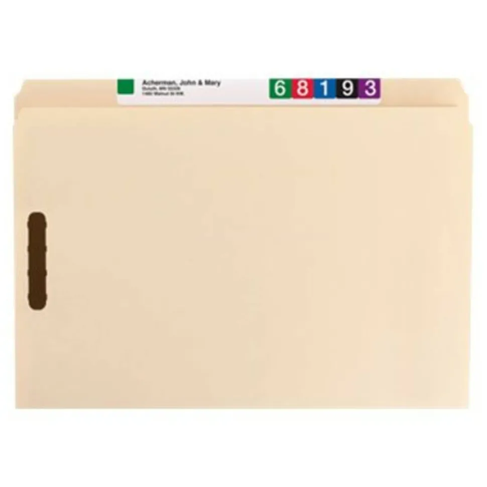 Smead Manila Reinforced Tab Fastener Folders With Two Fasteners, Straight Cut, Legal Size, Pack Of 50