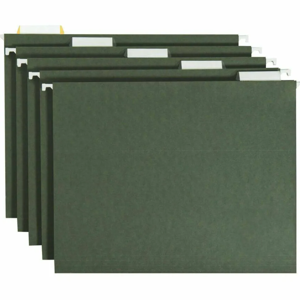 Smead Premium-Quality Hanging Folders, 1/5-Cut Tabs, Letter Size, Standard Green, Pack Of 25 Folders