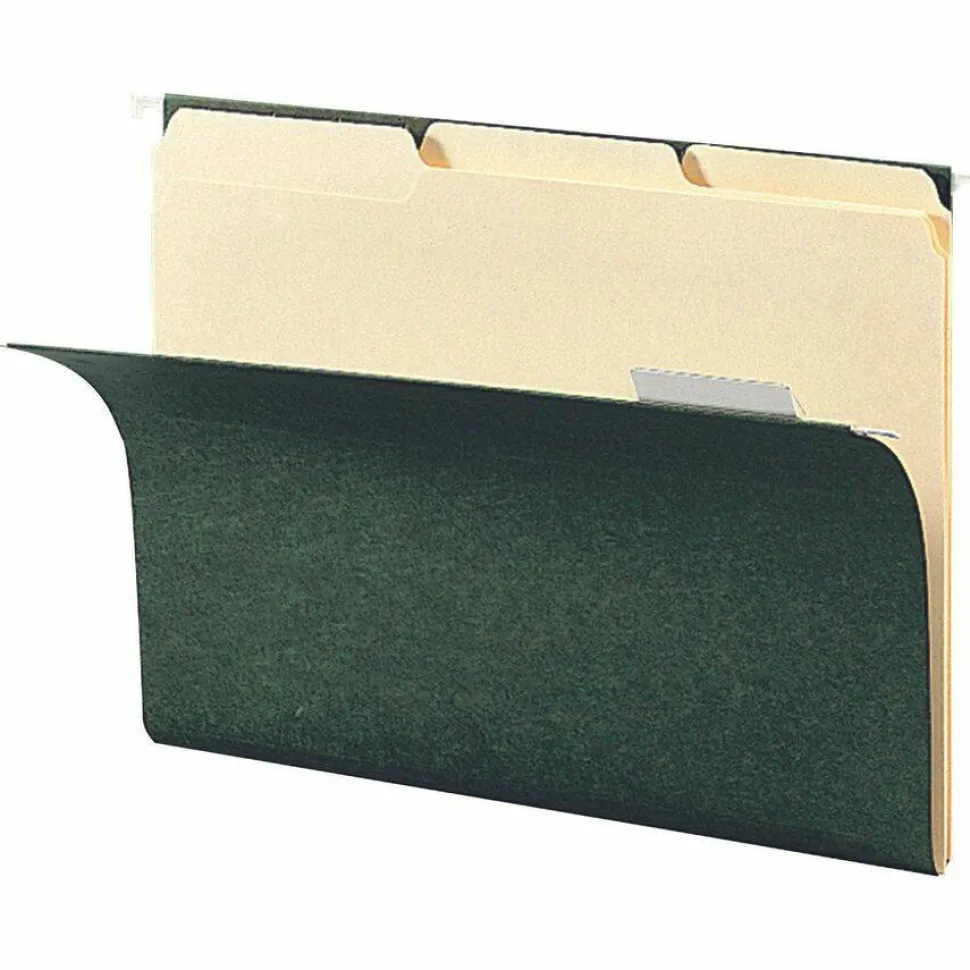 Smead Premium-Quality Hanging Folders, 1/5-Cut Tabs, Letter Size, Standard Green, Pack Of 25 Folders